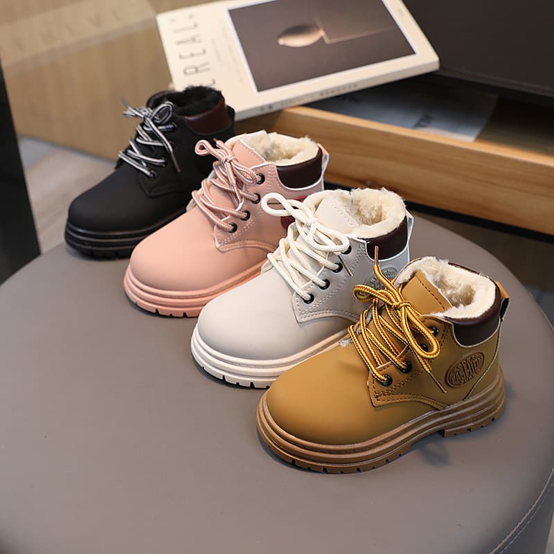 Winter New Style Children's Snow Boots with Fleece Lining Warm Cotton Shoes, Boys' Big Yellow Boots, Girls' Shoes, Martin Boots Anti-Slip