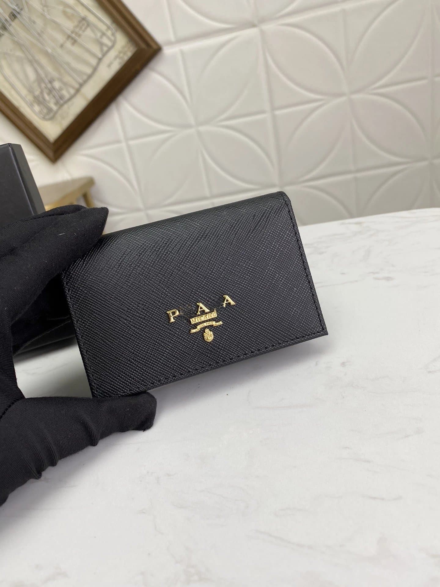 PR Men's Card Holder Cross-Grain Cowhide Leather with Twill Lining, White Steel Five-Gold Coin Wallet Card Case