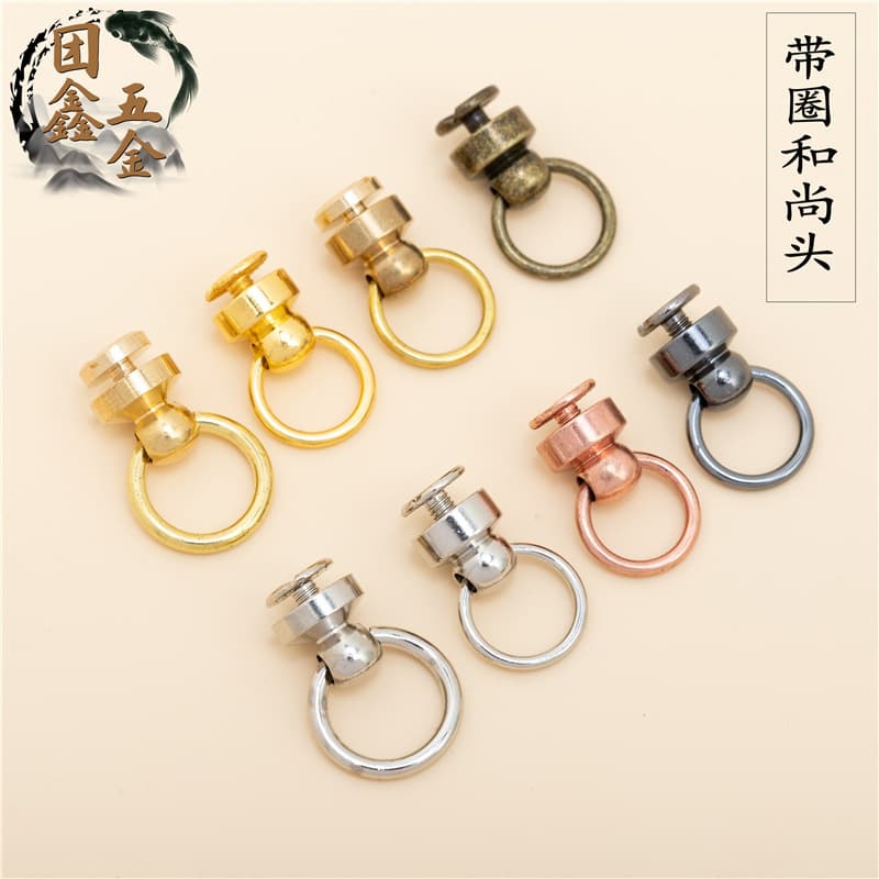 Pure copper ring handle with rotating knob, matching electroplated copper knob screws for accessories.
