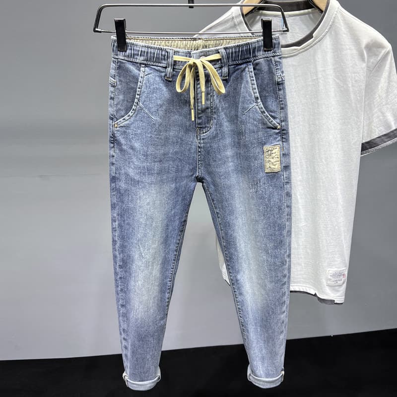 2022 Spring Men's Jeans, Slim Fashion Brand Grey Print, Skinny Fit Casual Trendy Harem Pants for Men