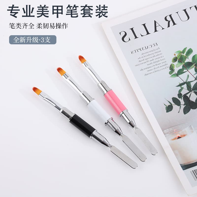 Manicure phototherapy pen double-ended round-head flat-mouth glue pen with steel push flower color stick water glue pen carving pen