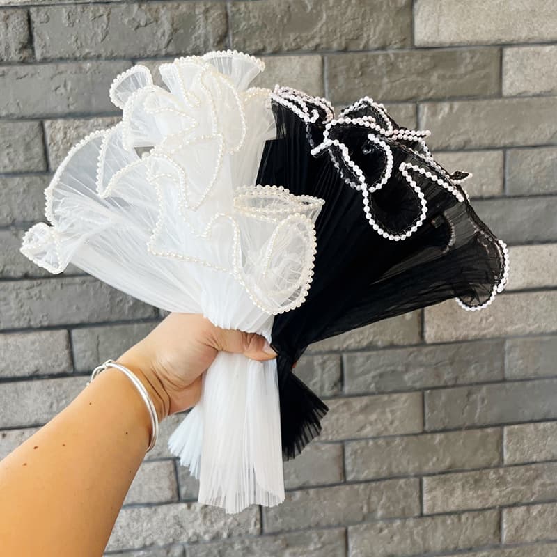 Pearl Yarn Wavy Yarn Rose Flower Art Packaging Mesh Flower Shop Bouquet Flower Material Baking Cake Decoration Rim