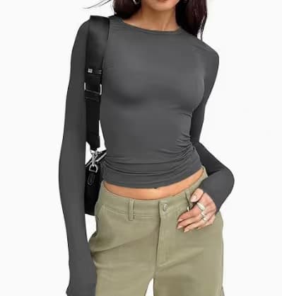 Women's Slim Fit Cropped Long Sleeve T-Shirt Sexy Bodycon Basic Top for Cross-Border Fashion