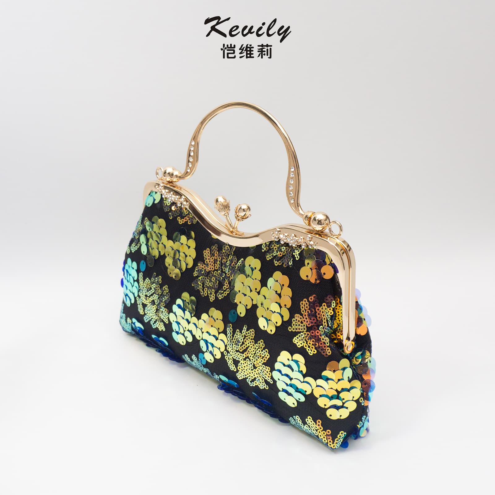 Ready in stock - Kaiweili Colorful Large Sequined Dinner Bag Dress Cheongsam Hand-carrying Small Bag Cross-border New Sequined Bag for Women