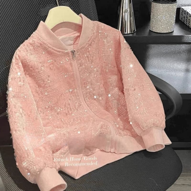 Girls' Jacket Spring/Fall 2024 New Trendy Sequin Top Korean Style Kids' Autumn Outerwear