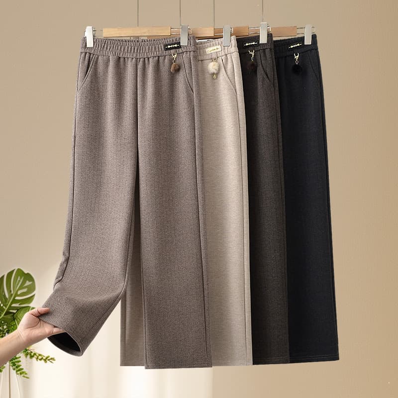 Mom's Pants Spring Outerwear Long Pants Women's Casual Trousers for Elderly Grandma Pants Elastic Waist Loose Straight Leg Pants