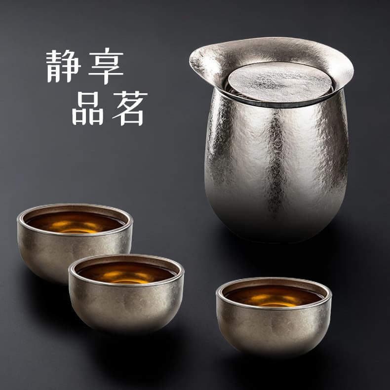 Pure titanium travel tea set portable teapot quick cup high-end double-layer outdoor camping small tea set for one person to drink alone
