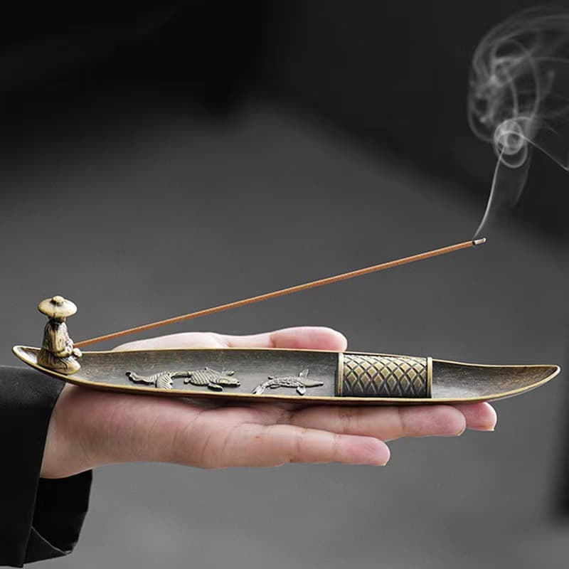 Zen Fisherman Alloy Incense Stick Holder, Tea Ceremony Aromatherapy Burner for Home Use with Sandalwood and Agarwood
