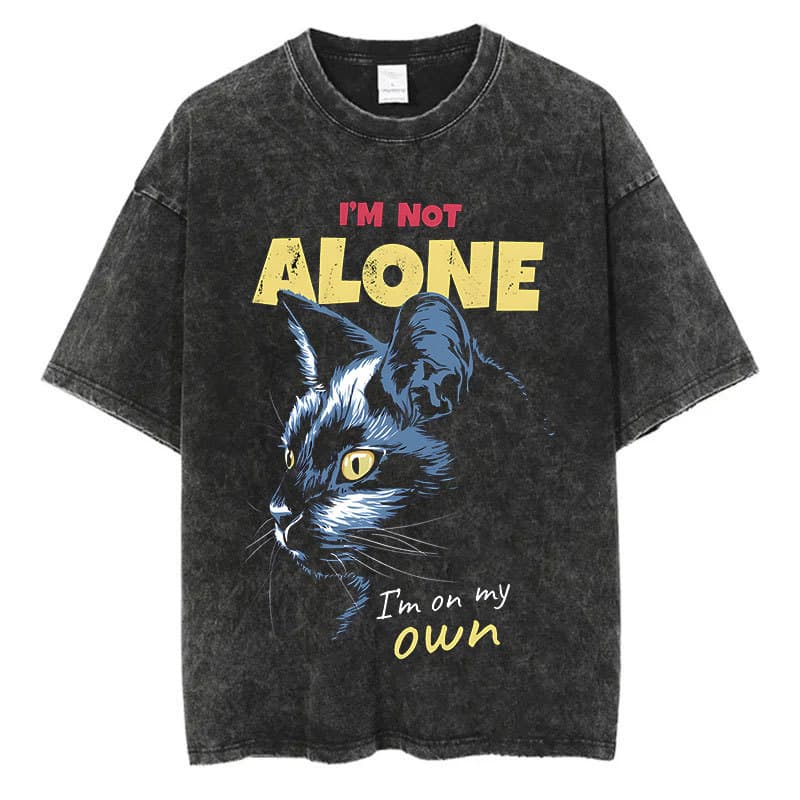 Animal Cat Print Vintage Washed T-Shirt Harajuku Street Pattern Y2K T-Shirt Summer Short Sleeve Pure Cotton Hip Hop Tee