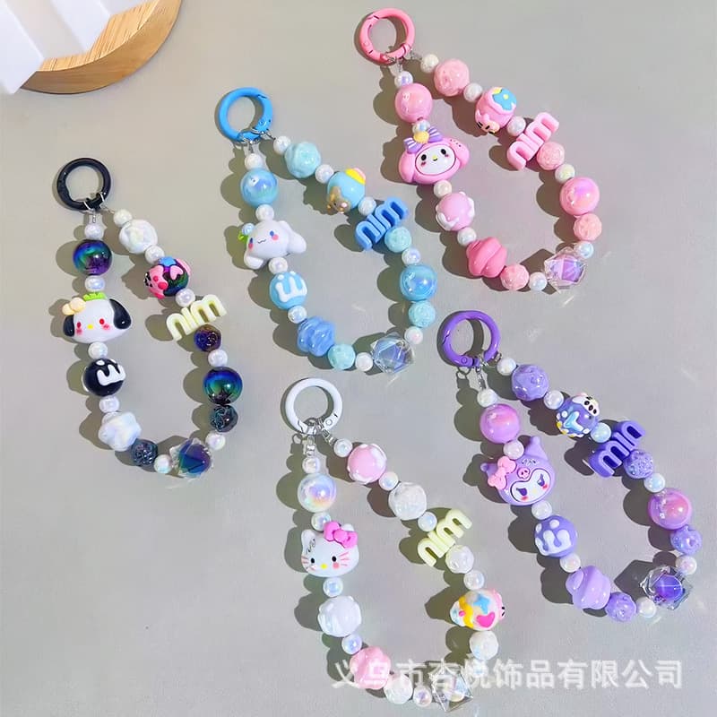 New Cartoon Hand-Painted Bead Phone Chain Blind Box Same Style Beaded Pendant Bag Cup Extension Chain Keychain
