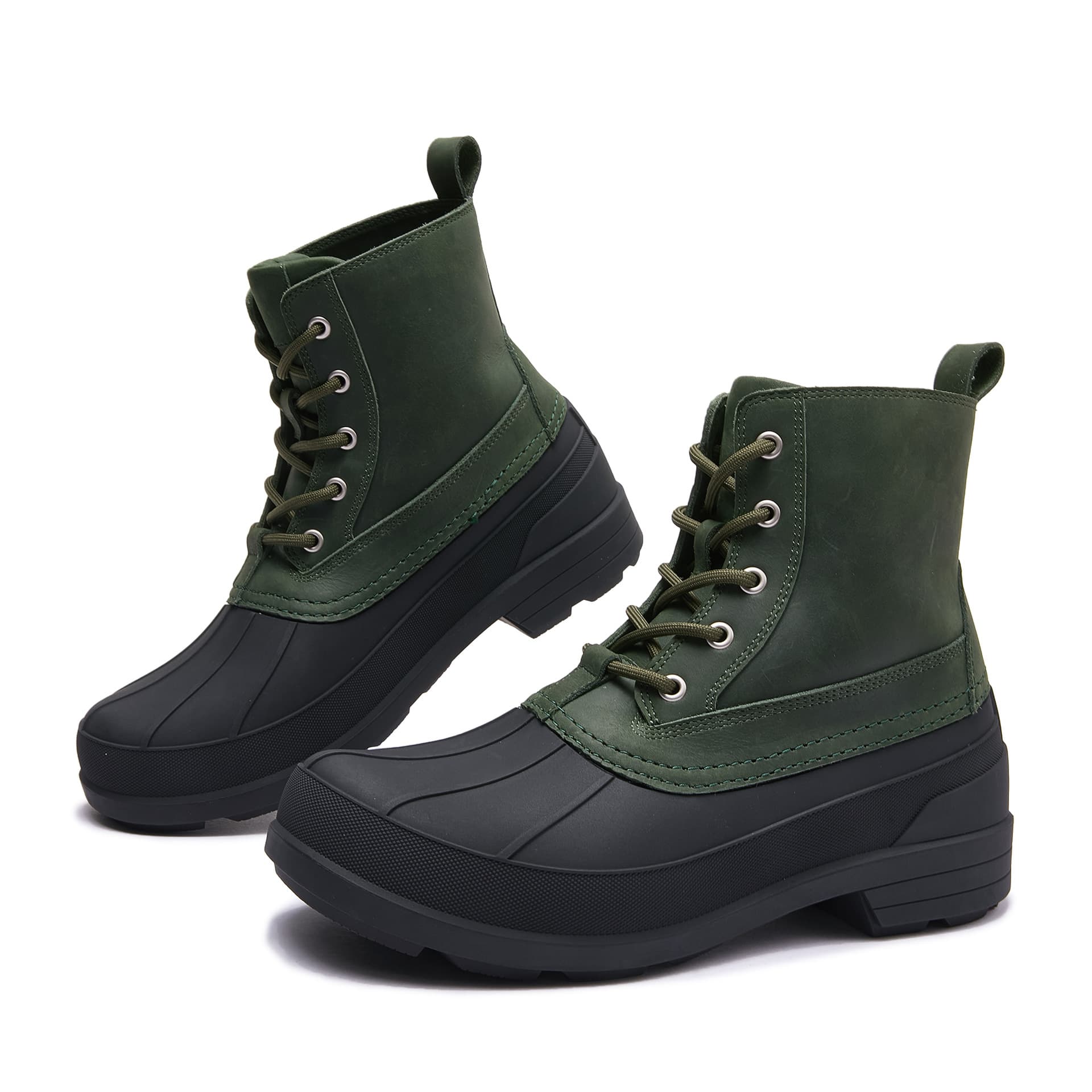 Rubber molded sole with genuine sheepskin and wool lining, waterproof and warm snow duck boots for men, mid-calf snow boots