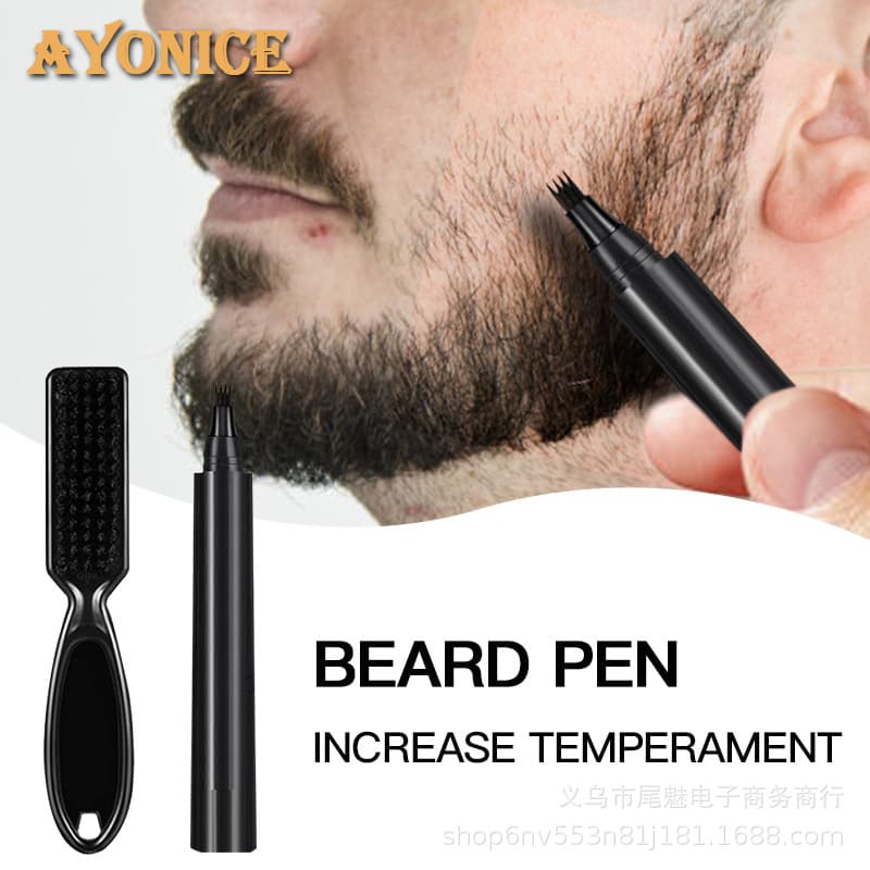 Cross-Border Hot Selling Men's Four-Prong Beard Pen Waterproof Sweat-Proof Non-Smudge Beard Drawing Pen Neutral No Logo