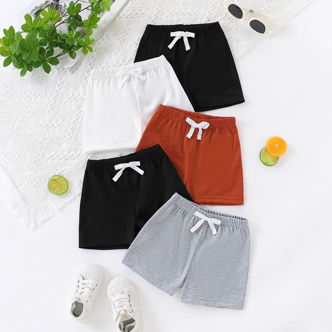 5-Pack Baby Boy Fashion Casual Bow Tie Fixed Decoration Solid Color Knitted Fabric Shorts Set