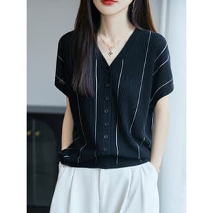 Tencel Short-Sleeve Women's Summer New Style Silk-Blend T-Shirt Cardigan Casual Age-Defying V-Neck Ice-Silk Loose Top