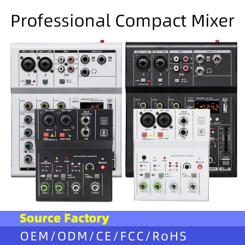 Portable Bluetooth 2-Channel 4-Channel Mixing Console Professional Stage Performance Karaoke Reverb USB Mini Audio Mixer