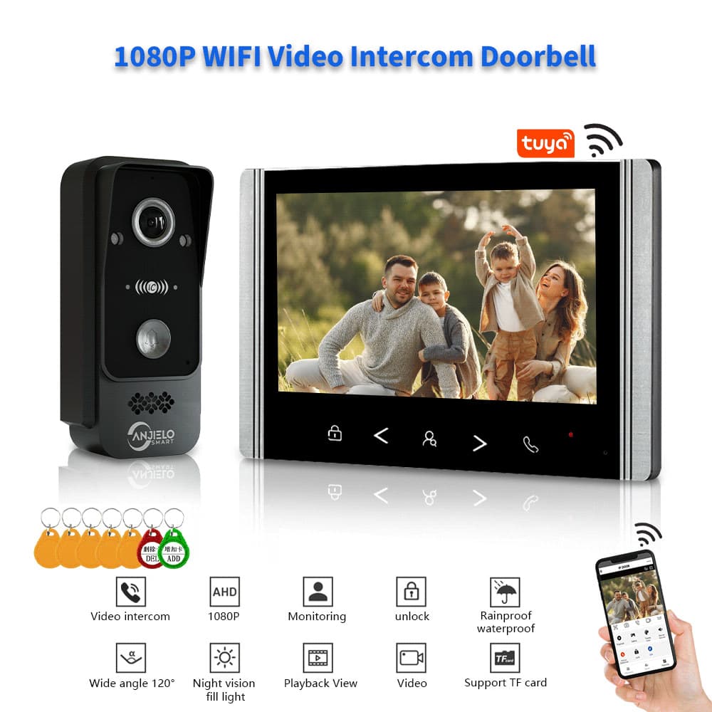 anjielosmart 1080P Video Intercom Doorbell 4-Wire Remote Control via Phone Tuya WiFi Smart Home