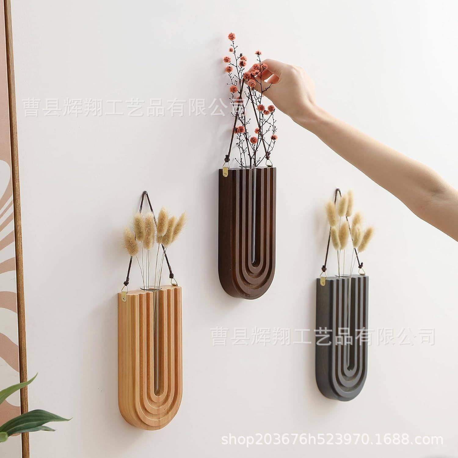 Wooden Hydroponic Flower Arranger Wall-Mounted Vase Glass Test Tube Container Decorative Dried Flower Rack Hanging