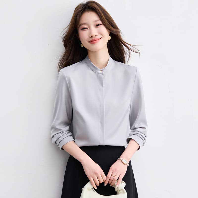 Temperament stand collar shirt women's design niche 2026 new spring and autumn high-end professional teaching interview white shirt