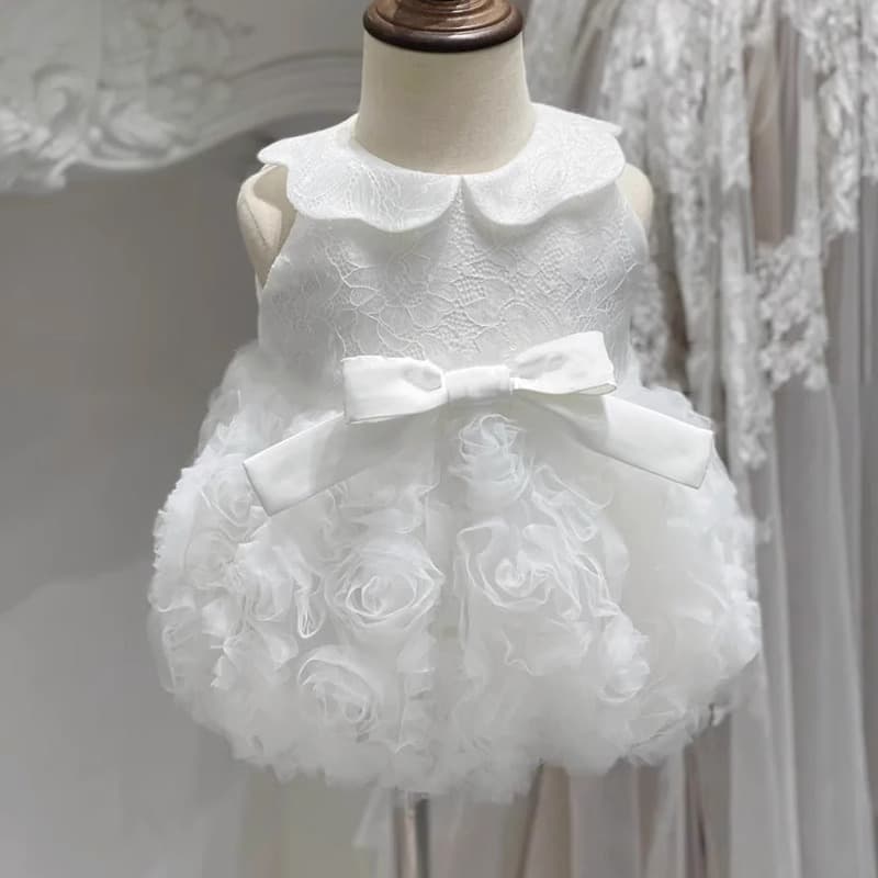 Girls Formal Dress Baby 100 Days Ceremony Outfit Stylish Children Rose One Year Old Birthday Dress White Wholesale