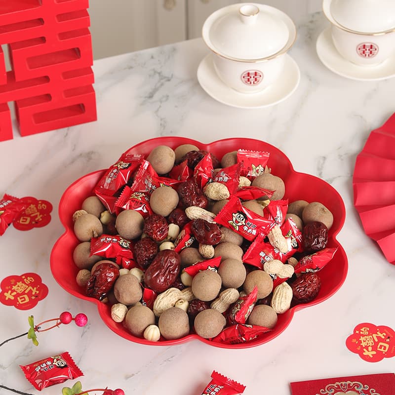 Wedding fruit plate red dried fruit plate living room fruit plate wedding banquet home wedding candy melon seeds peanut wedding supplies collection