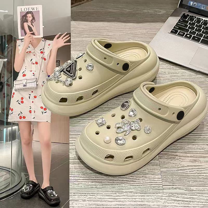 Cross Crocs Puff thick-soled Crocs for women, non-stinky feet Crocs, eva anti-odor women's height increasing shoes