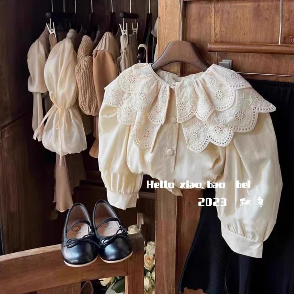 Stylish Children's Long Sleeve Shirt For Girls 2024 Autumn Collection Baby Casual Ruffle Edge Top Korean Fashion Babywear