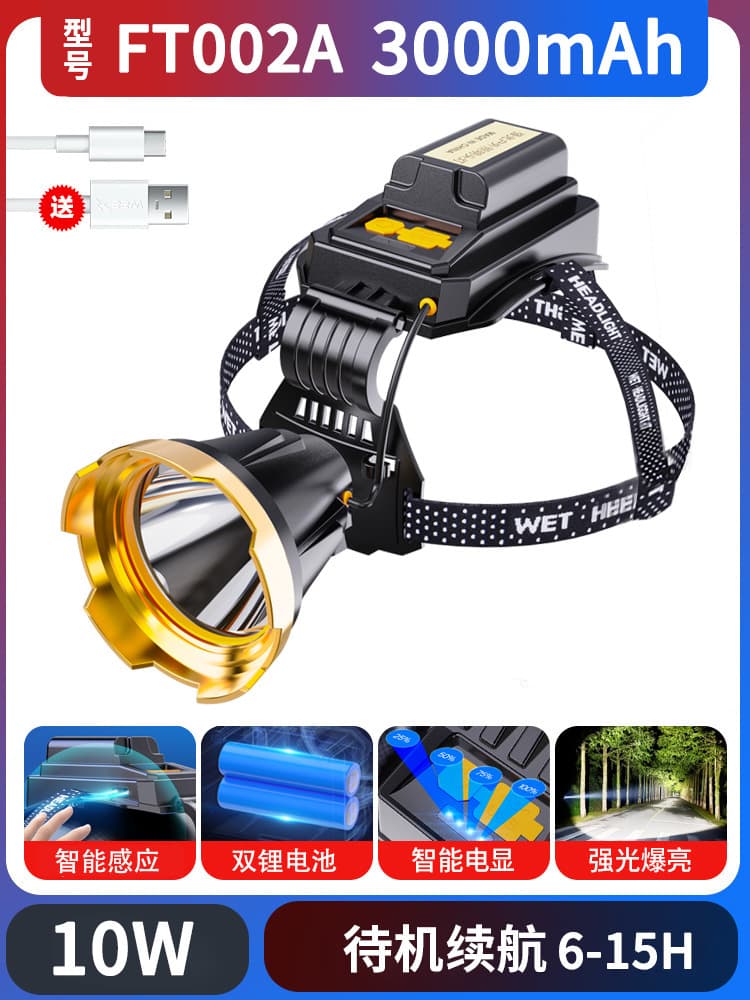 Cross-border Strong Beam Headlamp, Rechargeable, Waterproof, Ultra-Bright Head-Mounted Fishing Mining Light, Long Battery Life