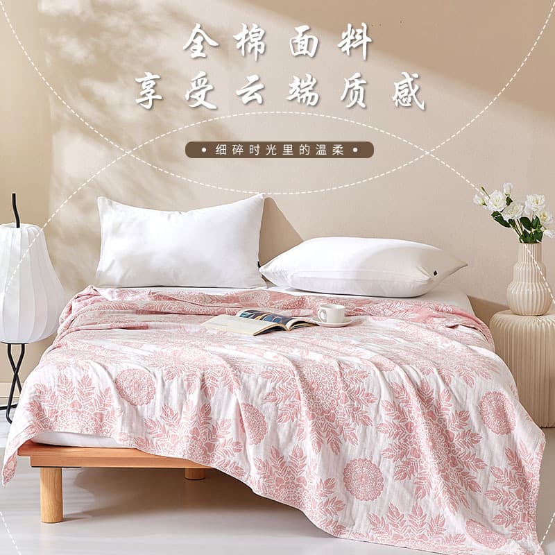 Three-layer pure cotton gauze towel quilt, double thin air-conditioning blanket, nap blanket, all-cotton breathable leisure blanket, summer pastoral bed sheet