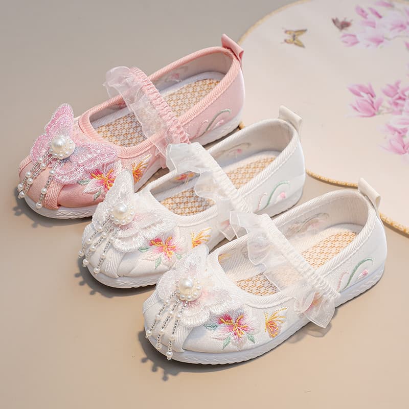 Girls' Hanfu Shoes, Vintage Old Beijing Cloth Shoes, Children's Embroidered Shoes, Chinese-style Baby Handmade Ancient Costume Horse-face Skirt Shoes