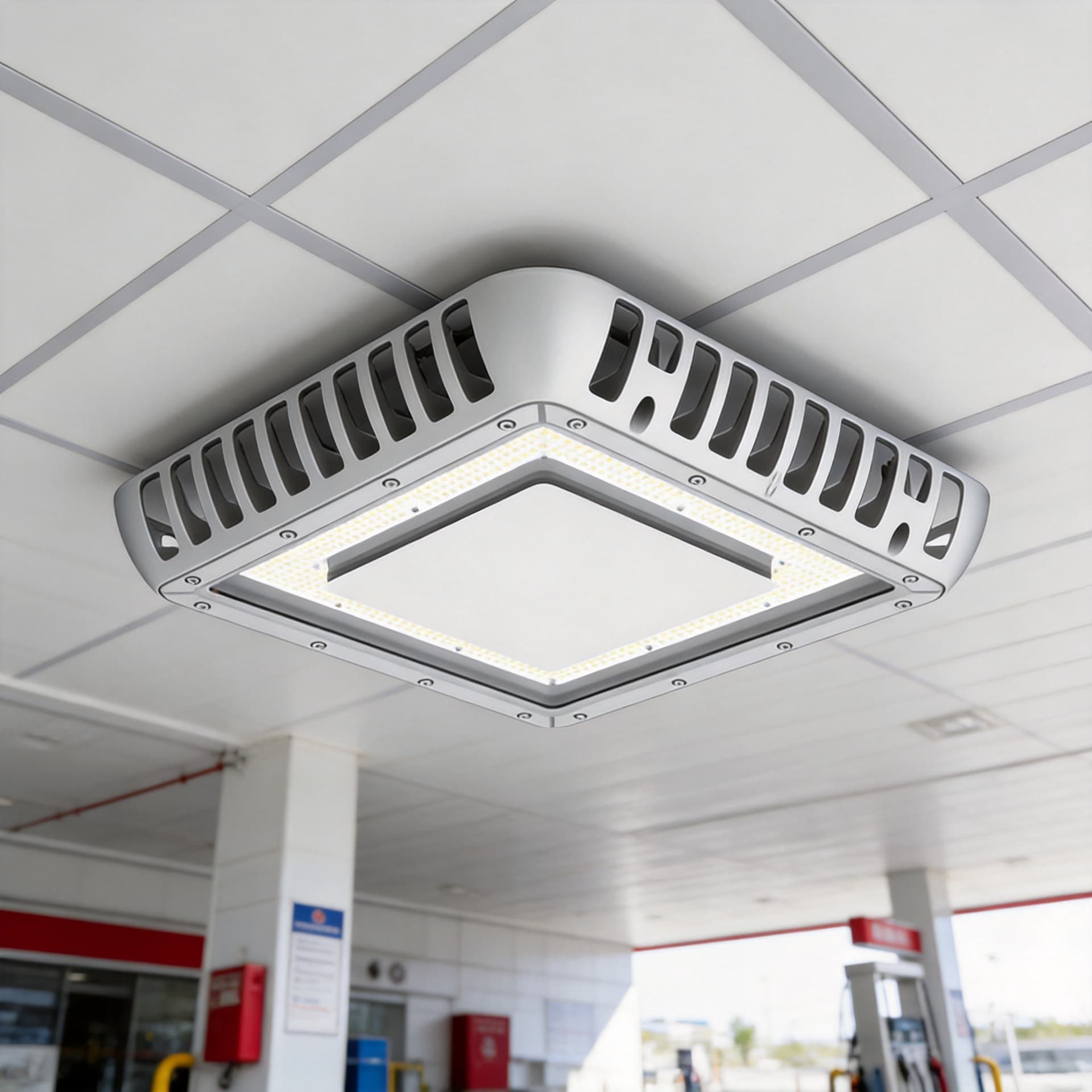 North American Die-Cast US Standard LED Gas Station Light 100W 150W Surface Mount Explosion-Proof Gas Station Light Ceiling Canopy Light
