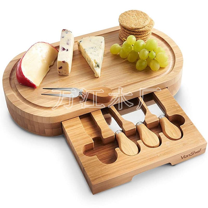 Rubber Wood & Bamboo Oval Box Cheese Knife Wooden Handle 4-Piece Set Cheese Knife Pizza Cheese Knife