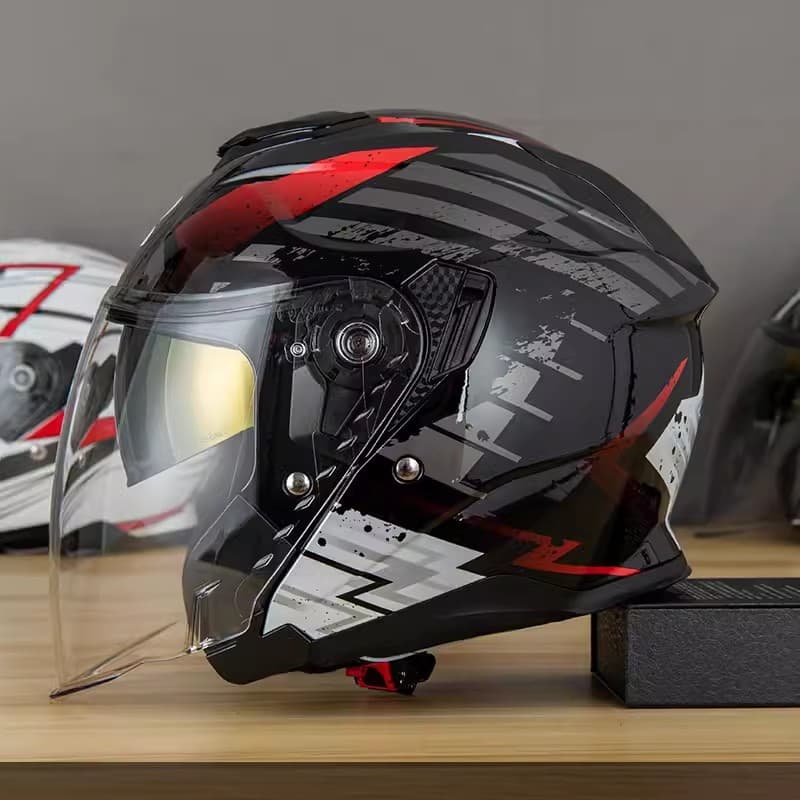 AR Large Size Half Helmet Motorcycle Helmet Men's 3/4 Helmet Electric Vehicle Safety Helmet Four Seasons Dual Lens Class A