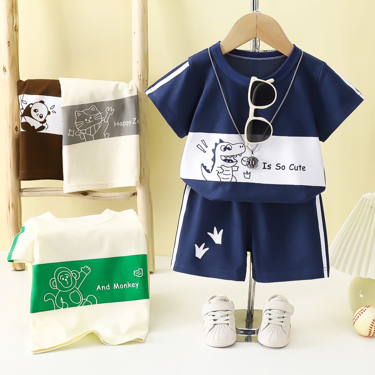 Children's Summer New Short Sleeve Set Striped T-Shirt for Girls and Boys Baby Infant Clothing Loose Breathable Wholesale