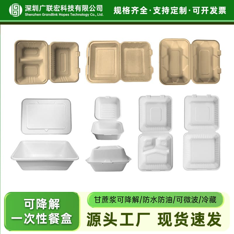 Biodegradable Sugarcane Pulp Disposable Meal Box, Hamburger Box, Pulp Box, Takeout Container for Cafeteria and Light Meals