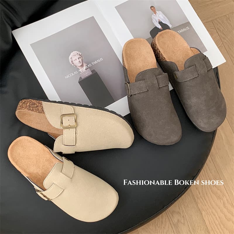 New Fall/Winter Birkenstock-style Closed-Toe Half Slippers for Women, Indoor/Outdoor, Premium Suede, Thick Sole, Non-Slip, Home Shoes