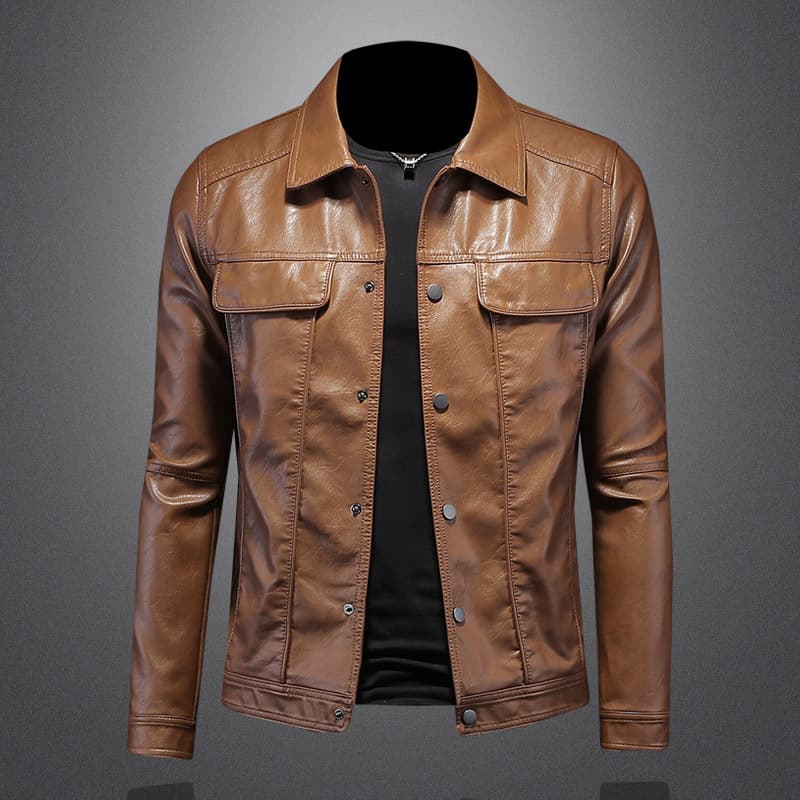 2023 Autumn/Winter New Men's Lapel Motorcycle Leather Jacket, Slim Fit, Trendy Style 8117