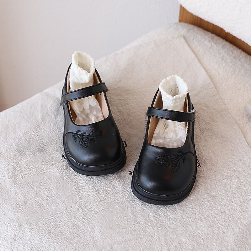 New Girls Black Leather Soft Sole Princess Shoes Cowhide Student Oxfords British Style School Performance Shoes