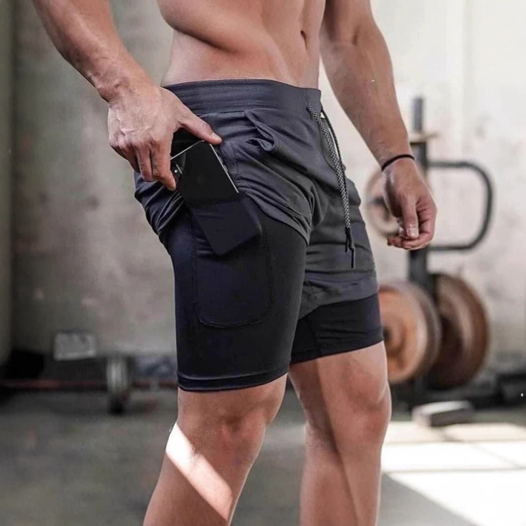 Cross-Border Summer Sports Shorts Men's Double Layer Quick-Dry Breathable Squat Jogging Casual Pants Basketball 5-Inch Shorts