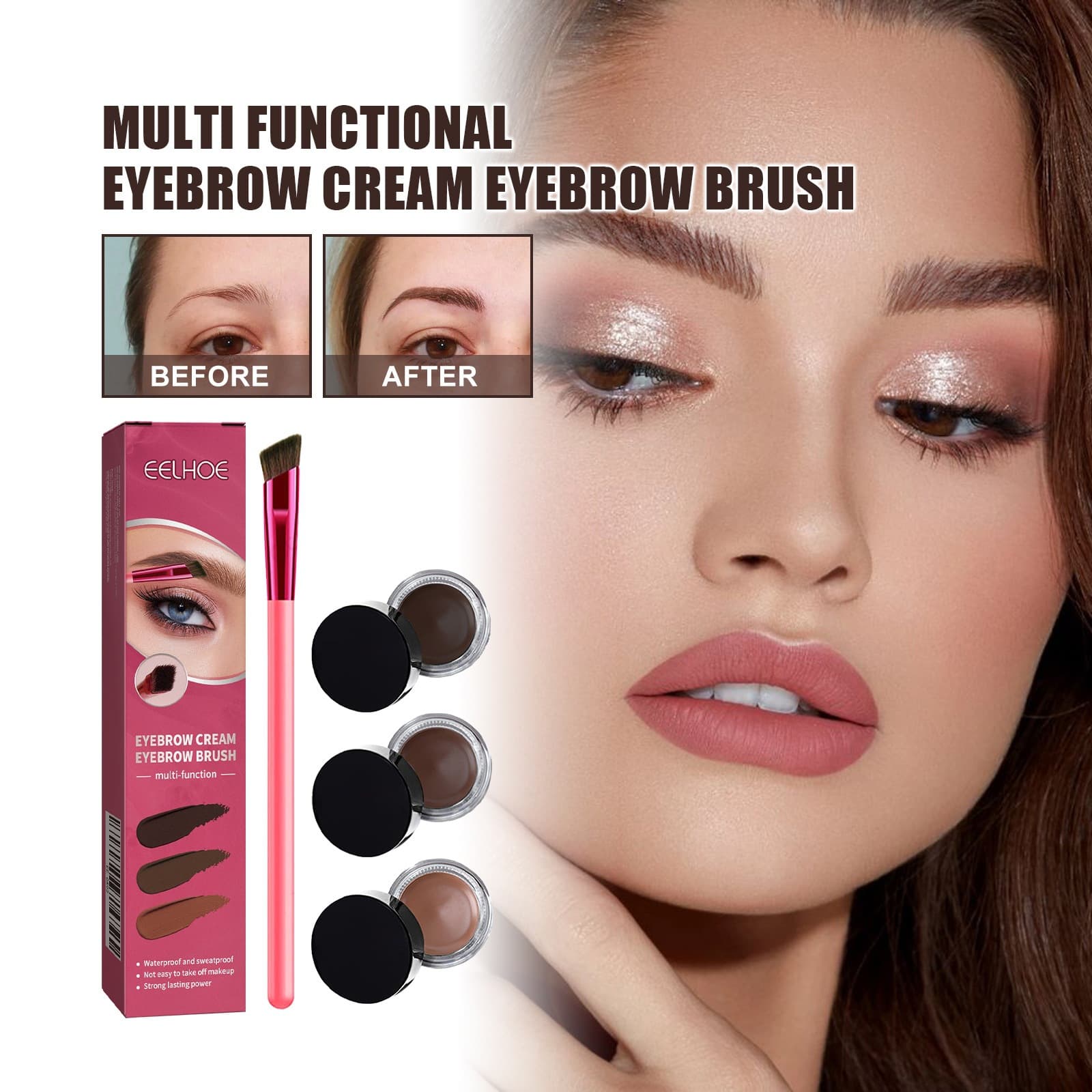 EELHOE Multi-Function Eyebrow Brush Set Portable Eyebrow Brush Eyebrow Cream Angled Wild Eyebrow Eye Shadow Contour Makeup Brush