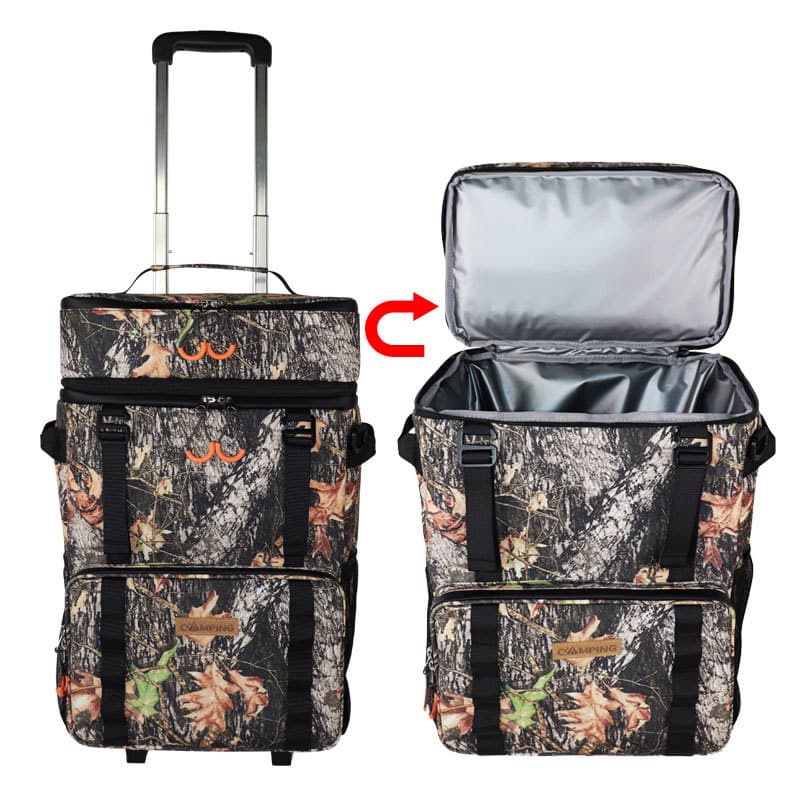 Camouflage detachable folding backpack, aluminum frame trolley bag, lunch bag, wheeled travel bag, picnic tug bag