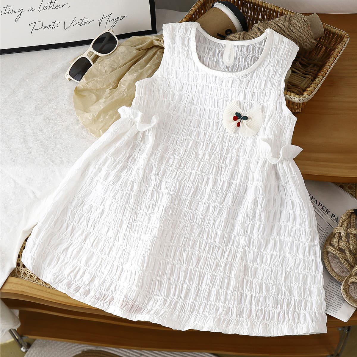 New Girls Sleeveless Dress Baby Summer Cool Breathable Vest Princess Dress Solid Color Cloud Cotton Skirt