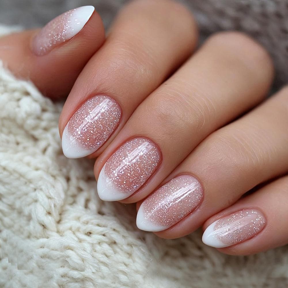 Foreign trade soft and fine glitter French wear manicure ins simple nude powder whitening manicure 30 pieces of nail patches mixed batch