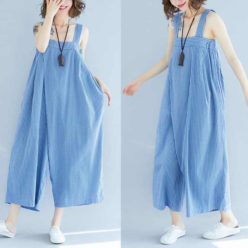 2025 Summer New Plus Size Loose Casual Wide-Leg Jumpsuit Strapless Camisole Suspender Cotton Linen Pants