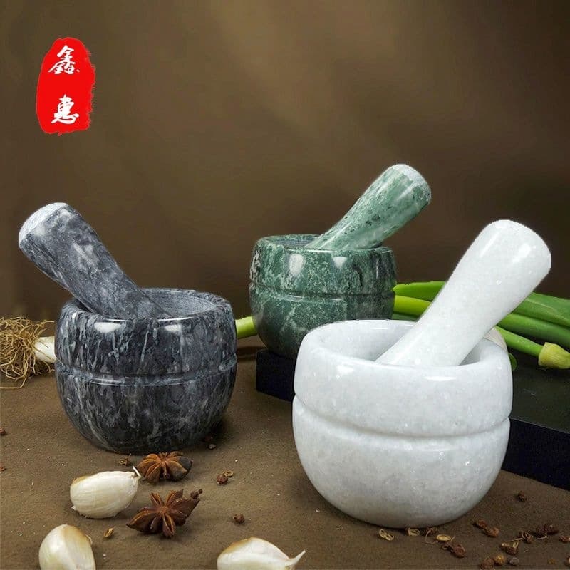 Natural Marble Mortar and Pestle Garlic Crusher Home Garlic Masher Garlic Press Crushing Pot