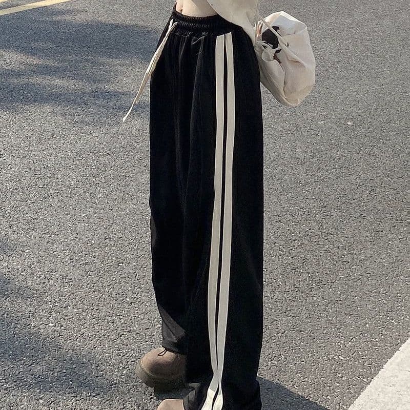 American Hip-Hop Side Stripe Casual Pants for Men and Women, New Autumn/Winter Style, Loose Fit, Versatile Black Athletic Long Pants