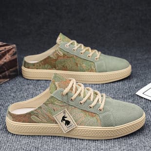 Canvas Men's Shoes Summer Trendy Versatile Slip-On Breathable Casual Cloth Shoes Men's Heelless Half-Drag Trendy Shoes
