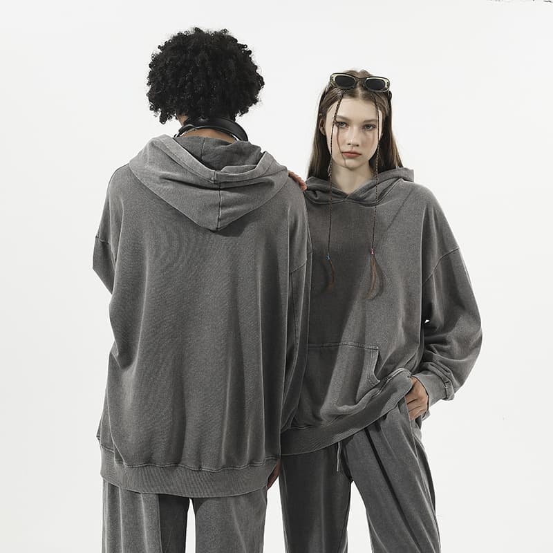 350g 80% Cotton Washed Hoodie, Drop Shoulder Vintage Washed Heavy Terry Hoodie Oversize