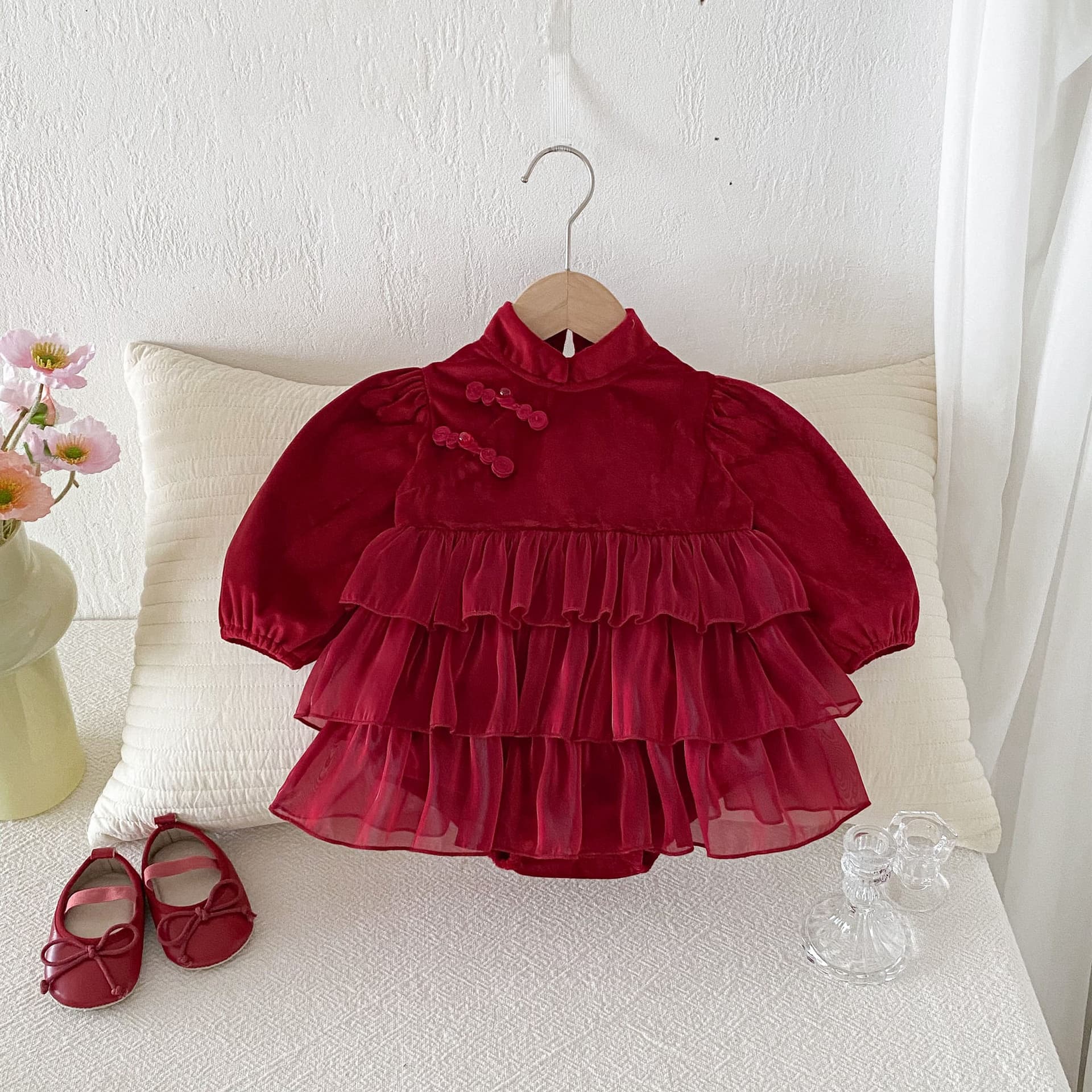 2026 Spring/Autumn New Girl Chinese Style Cheongsam Romper Baby 100 Days Grasping Week Bodysuit Dress