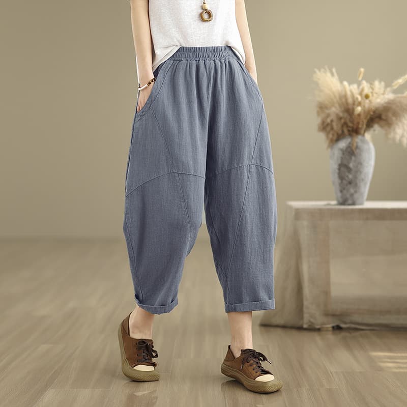 Actual pictures of women's bloomers 2026 new slim cotton and linen nine-point cross-pants women's harem pants loose large size fat mm
