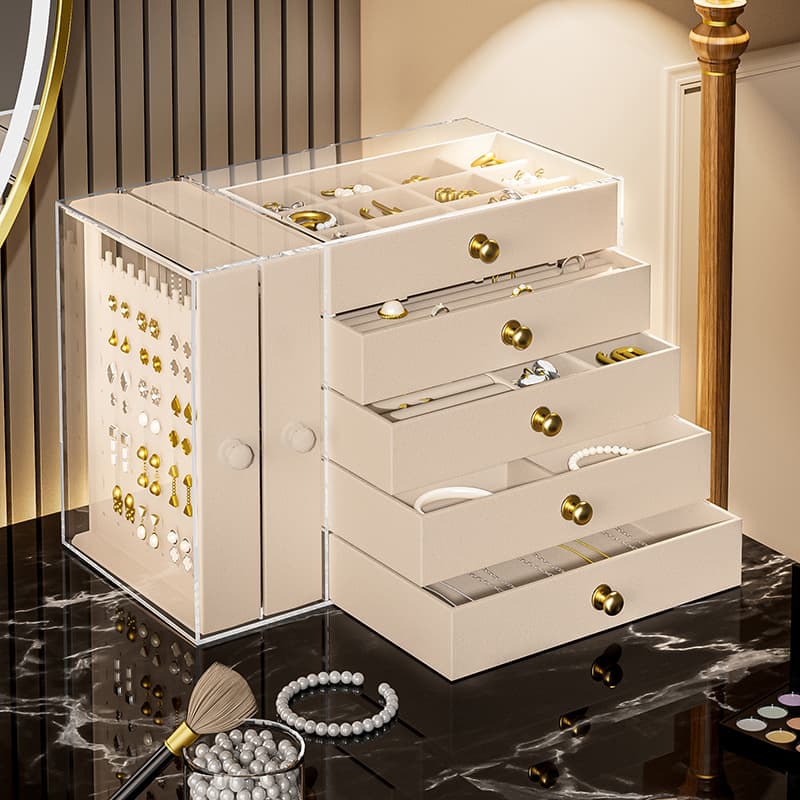 Acrylic Transparent Earring Box with 5 Drawers Hanging Jewelry Stand Necklace Earring Ring Bracelet Display Case